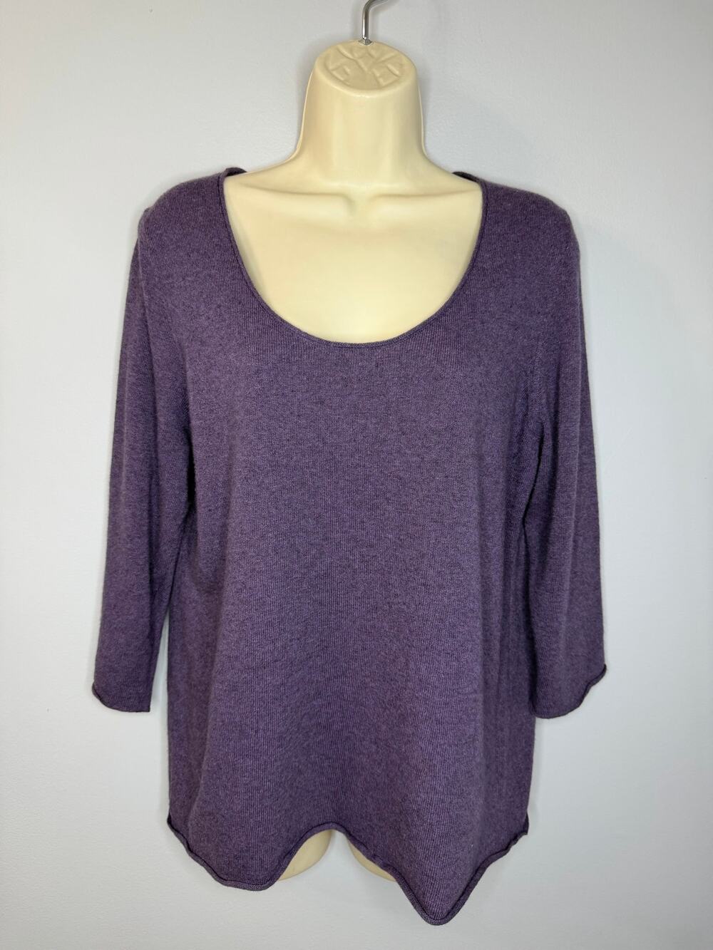 Eileen Fisher Wool Blend Scoop Neck 3/4 Sleeve Sweater Relax Purple Sz L